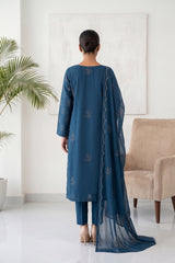 DARK ZINC BLUE Chiffon Embroidered 3Pc Suit (Unstitched)