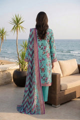 DARK TURQUOISE WITH MULTI PRINTED LAWN SUIT WITH VOILE DUPATTA 3Pc (Unstitched)