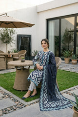 SHADES OF BLUE Digital Printed Premium Lawn Full suit with Fancy Diamond Dupatta 3pc(Unstitched)