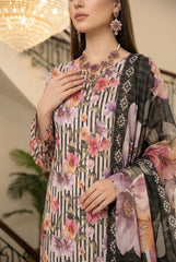 WHITE & BLACK WITH MULTI PRINT Printed Full Suit with Luxury ZARI Dupatta 3pc (Unstitched)