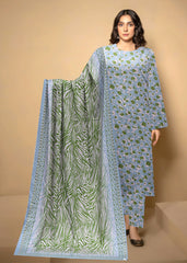 BLUISH GREY AND GREEN 3pc Premium linen suit with linen dupatta (Unstitched)