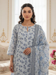 POWDER BLUE & NAVY BLUE Digital Printed Full Suit (3Pc) suit with Luxury Voile Dupatta(Unstitched)
