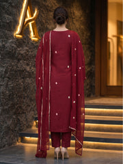 BURN RED Chiffon Embroidered with Silver Tilla work 3Pc Suit (Unstitched)