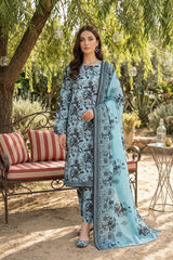 SKY BLUE & BLACK CAMBRIC LAWN SUIT WITH VOILE DUPATTA 3Pc (Unstitched)