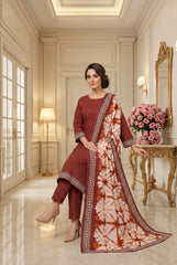 BURNT AMBER & ORANGE Digital Printed Premium Lawn 3pc Suit (Unstitched)