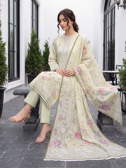 TEA GREEN WITH MULTI Digital Printed 3Pc suit with Luxury Voile Dupatta(Unstitched)