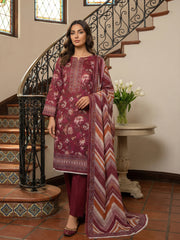 DARK MAGENTA WITH MULTI PRINT Digital Printed 3Pc suit with Luxury Voile Dupatta(Unstitched)