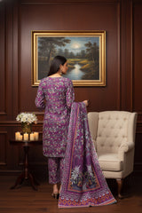 PALATINATE PURPLE  Khaddar Printed Suit with Khaddar Printed Dupatta 3pc Unstitched