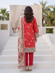 RED PINK Digital Printed 3Pc suit with Luxury Voile Dupatta(Unstitched)