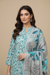 BASE CLOUDY GRAY WITH FEROZI PRINT 3pc Premium Doria linen suit with linen dupatta (Unstitched)
