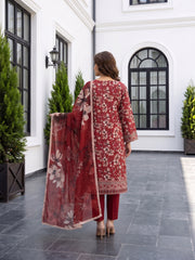 BURGUNDY RED Digital Printed 3Pc suit with Luxury Voile Dupatta(Unstitched)