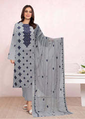 SMOKEY GREY & BLUE Chiffon Embroidered 3Pc Suit (Unstitched)