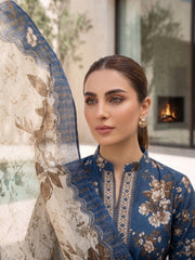 COBALT BLUE Premium Classic Lawn 3pc Suit with Light Weight Voile Dupatta (Unstitched)