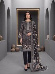 BLACK &  BROWN Premium Classic Lawn 3pc Suit with Luxury Voile Dupatta (Unstitched)