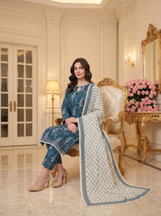 ZINC BLUE Digital Printed Premium Lawn 3pc Suit (Unstitched)