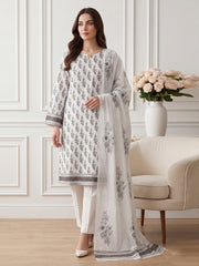 CROME GRAY Supreme Lawn 3pc suit with Luxury Voile Dupatta