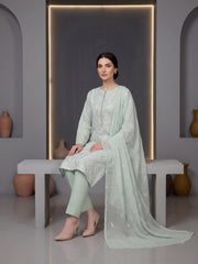 PALE GREEN LAWN Embroidered with boring effects 3Pc Suit (Unstitched)