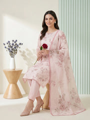 PINK LACE WITH MULTI Digital Printed Premium Lawn with Light weight Voile Dupatta 3pc Suit (Unstitched)