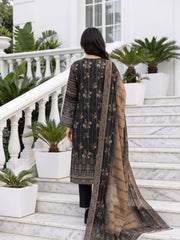 BLACK & DARK BEIGE Premium Classic Lawn 3pc Suit with Light Weight Voile Dupatta (Unstitched)
