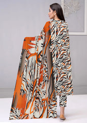 SHADES OF ORANGE & BLACK 3pc Premium Doria linen suit with linen dupatta (Unstitched)