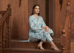 SKY ,PISTACHIO & TEAL BLUE Floral Premium Classic Slub Lawn 2pc (Unstitched)