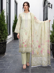TEA GREEN WITH MULTI Digital Printed 3Pc suit with Luxury Voile Dupatta(Unstitched)