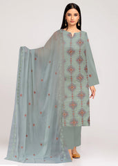 PISTACHIO GREEN WITH PINK AND PURPLE Chiffon Embroidered 3Pc Suit (Unstitched)