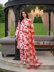 RED & GOLD Digital AIR JET DOBBY DORIA SUPREME QUALITY COTTON with Light weight Pure Crinkle Digital Dupatta 3pc Suit (Unstitched)