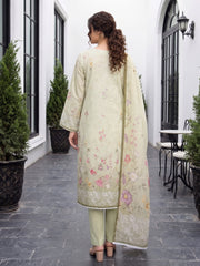 TEA GREEN WITH MULTI Digital Printed 3Pc suit with Luxury Voile Dupatta(Unstitched)