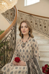 BLACK CREAM & BROWN Printed Full Suit with Luxury ZARI Dupatta 3pc (Unstitched)