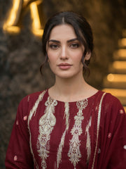 BURN RED Chiffon Embroidered with Silver Tilla work 3Pc Suit (Unstitched)