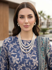 DARK BLUE WITH MULTI PRINTED LAWN SUIT WITH VOILE DUPATTA 3Pc (Unstitched)
