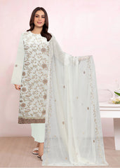 WHITE WITH GOLD AND PINK Chiffon Embroidered 3Pc Suit (Unstitched)
