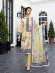 LEMON YELLOW  WITH MULTI  Digital Printed 3pc Suit with Luxury Voile Dupatta(Unstitched)
