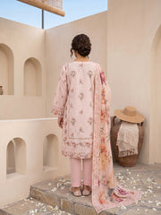 PEACH CHAMPAGNE WITH MULTI PRINT Premium Classic Lawn 3pc Suit with Light Weight Voile Dupatta (Unstitched)