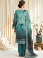 PINE GREEN, BOTTLE GREEN & BLACK Digital Printed Premium Lawn with Light weight Voile Dupatta 3pc Suit (Unstitched)