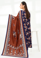 NAVY BLUE AND RUST BROWN 3pc Premium Doria linen suit with linen dupatta (Unstitched)