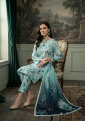 PISTACHIO & LARGO TEAL WITH MULTI PRINT Printed Full Suit with FANCY ZARI Dupatta 3pc (Unstitched)