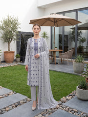 SMOKEY GREY Chiffon Embroidered 3Pc Suit (Unstitched)