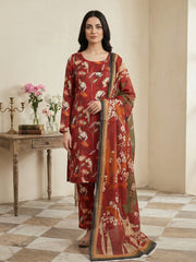 VIVID MAROON WITH MULTI PRINT Printed Premium Lawn Full Suit 3pc Suit (Unstitched)
