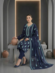MIDNIGHT BLUE LAWN Embroidered with Sitara work 3Pc Suit (Unstitched)
