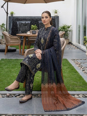 BLACK WITH MULTI FLORAL DIGITAL PRINTED PREMIUM LAWN WITH FANCY DIAMOND DUPATTA 3Pc Suit (Unstitched)