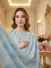 CORNFLOWER BLUE Supreme Lawn 3pc suit with Luxury Voile Dupatta