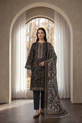 BROWN BLACK & GRAY PREMIUM DIGITAL PRINTED LAWN SUIT WITH VOILE DUPATTA 3Pc (Unstitched)