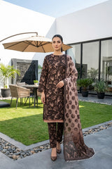 BROWN Digital Printed Premium Lawn Full suit with Fancy Diamond Dupatta 3pc(Unstitched)