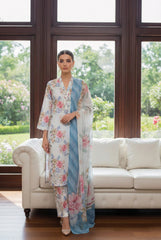 ICE BLUE WITH MULTI PRINT Printed Premium Lawn Full Suit 3pc Suit (Unstitched)