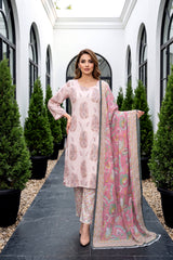PINK WITH MULTI Premium Digital Lawn Suit with Digital Voile Dupatta 3pc Suit (Unstitched)