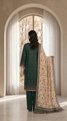 BOTTLE GREEN WITH MULTI PREMIUM DIGITAL PRINTED LAWN SUIT WITH VOILE DUPATTA 3Pc (Unstitched)