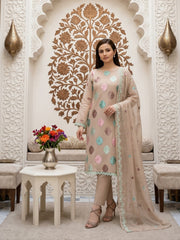 DESERT GRAY WITH MULTI Chiffon Embroidered 3Pc Suit (Unstitched)