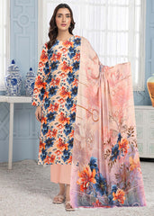 SHADES OF PEACH AND BLUE 3pc Premium Doria linen suit with linen dupatta (Unstitched)
